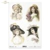 four portraits, vintage, retro, old fashion, women in hats, hats